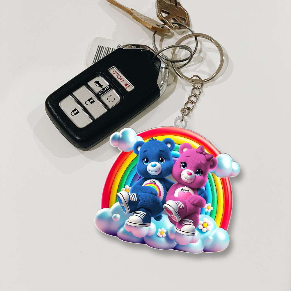 Personalized Acrylic Keychain for Couples - Hugging Bears Keychains PopCulturePrints