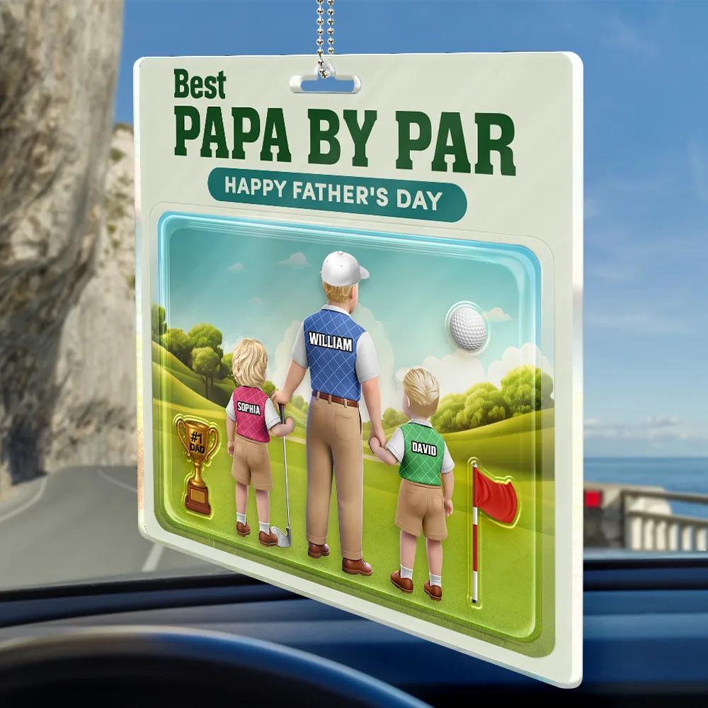 Best Dad By Par 3D Effect - Personalized Acrylic Car Hanger for Golf Lovers Acrylic Car Hanger PopCulturePrints