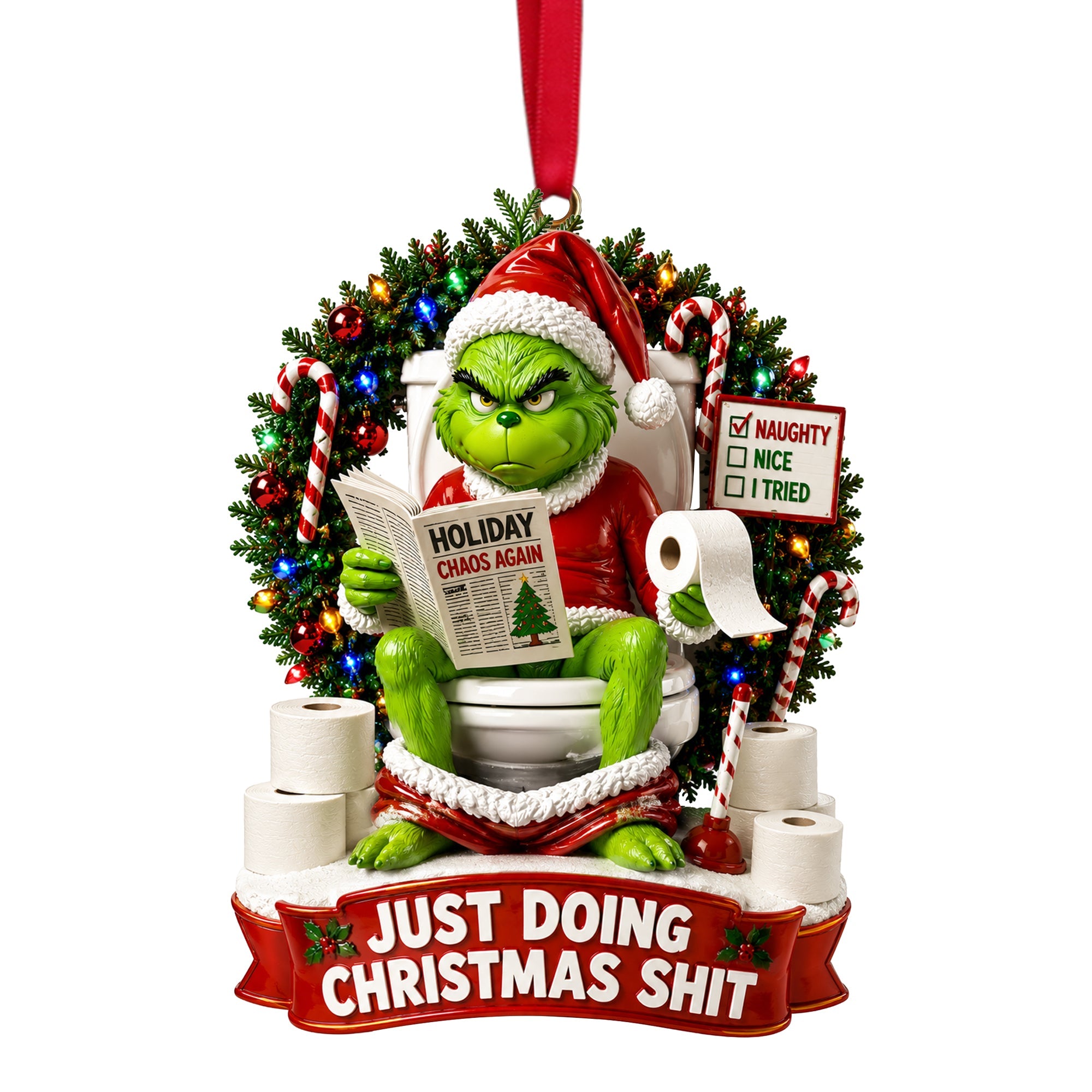 Just Doing Christmas Sh*t - Hilarious Character Bathroom Ornament - Personalized Gift Ornament PopCulturePrints