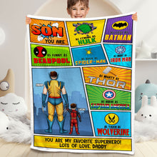 Load image into Gallery viewer, Personalized Superhero Blanket for Kids - Custom Name &amp; Design
