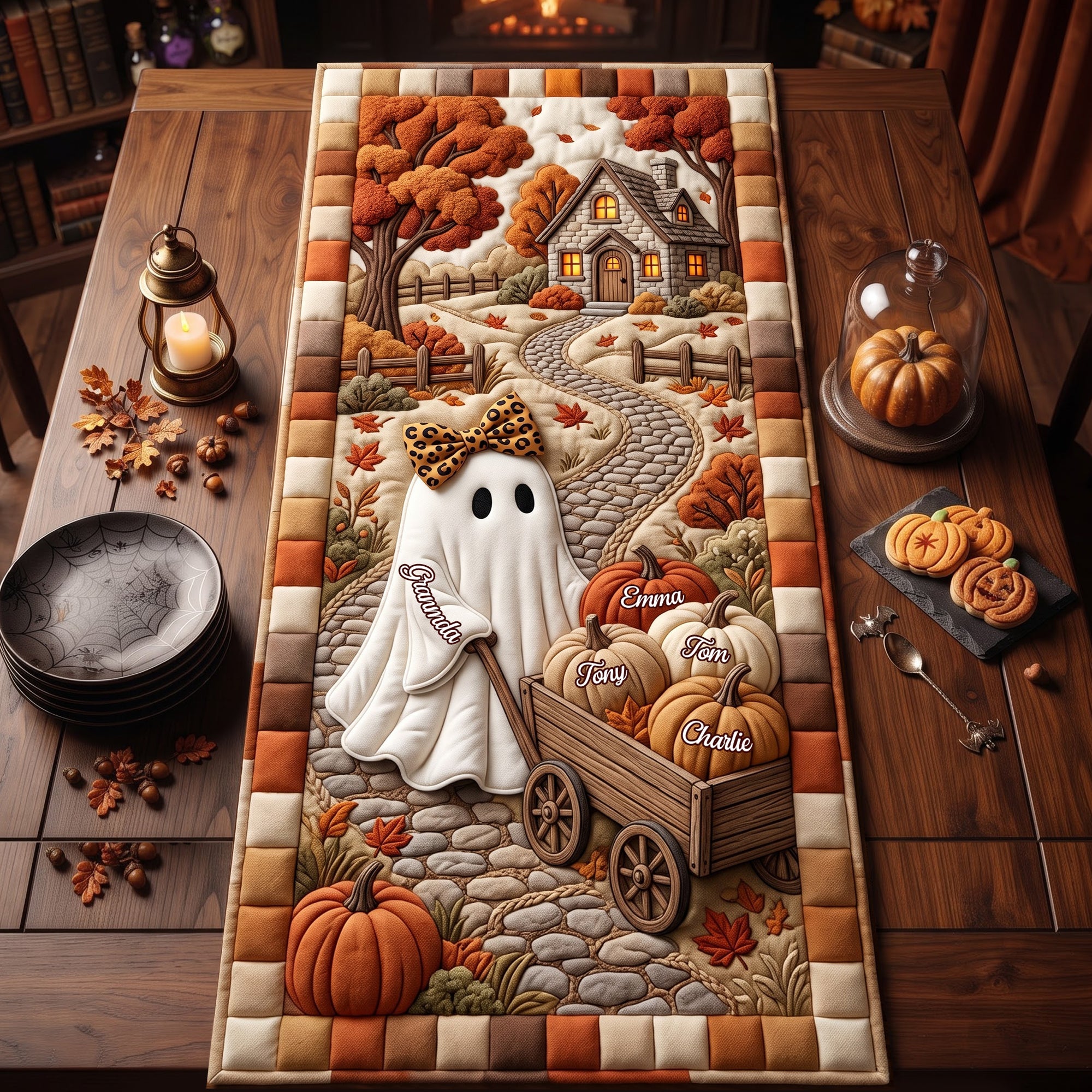 "Boo-tiful Memories for Grandkids – Personalized Halloween Table Runner"