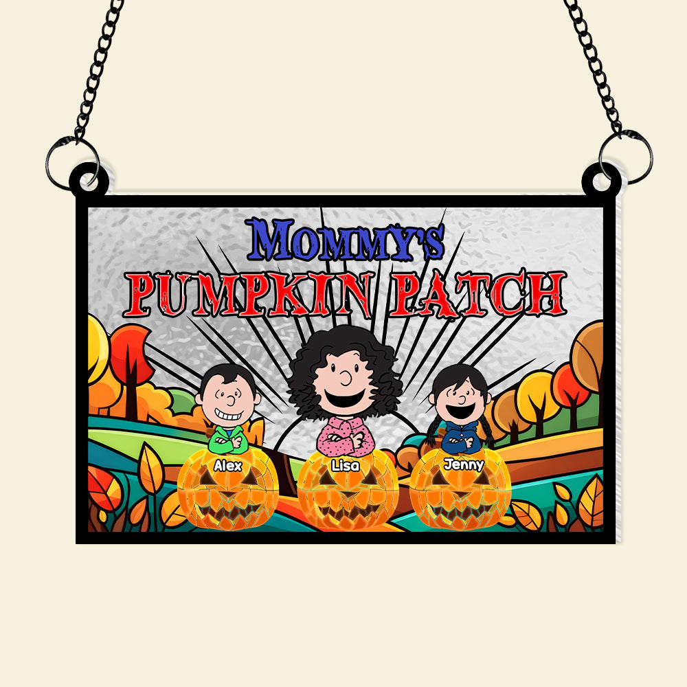 Personalized Mommy's Pumpkin Patch Hanging Sign Suncatcher PopCulturePrints