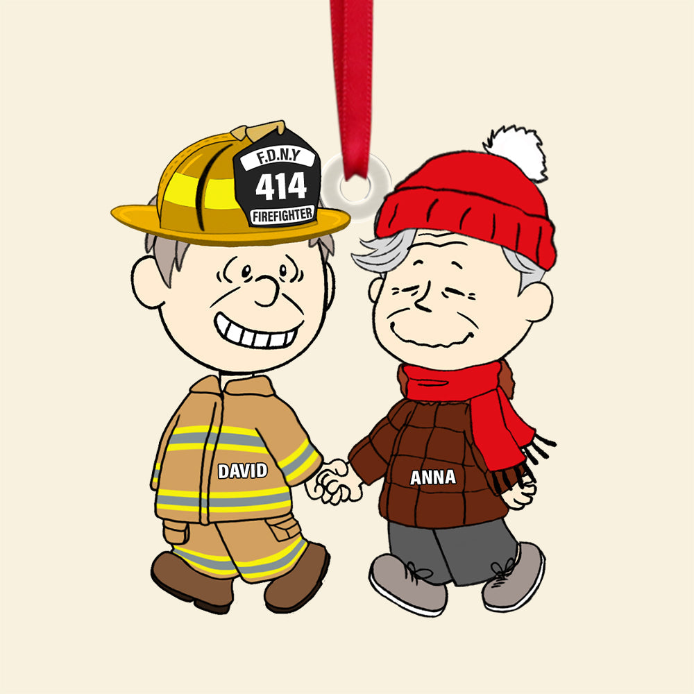 “Together We Fight Flames” - Personalized Firefighter Couple Acrylic Ornament - Unique Gift for Firefighter Lovers, Couples, and Special Occasions Ornament PopCulturePrints