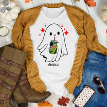 Load image into Gallery viewer, Boo-tiful Ghost &amp; Sip Halloween Shirt - Personalized Gift for Ghost Lovers Shirts PopCulturePrints
