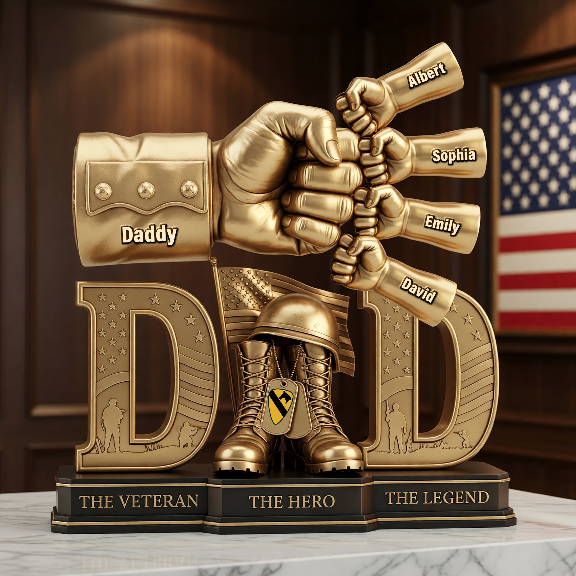 “The Unbreakable Bond” - Veteran Dad’s Guiding Hand Acrylic Plaque - Personalized Gift for Dads, Grandpas, and Heroes Shaped Plaques PopCulturePrints