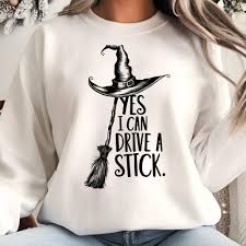 Yes I Can Drive a Stick - Funny Witch Shirt - Customizable Gift for Girlfriend, Wife, or Halloween Enthusiasts Shirts PopCulturePrints