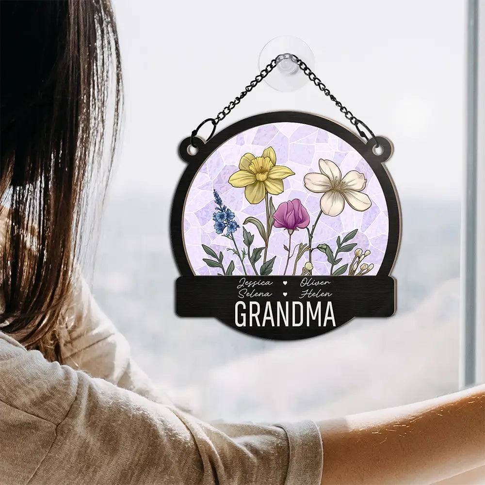 "Cherish Every Moment, Celebrate Love" - Personalized Window Hanging Suncatcher Ornament - Gift for Nana, Grandma, Mom Suncatcher Ornament PopCulturePrints