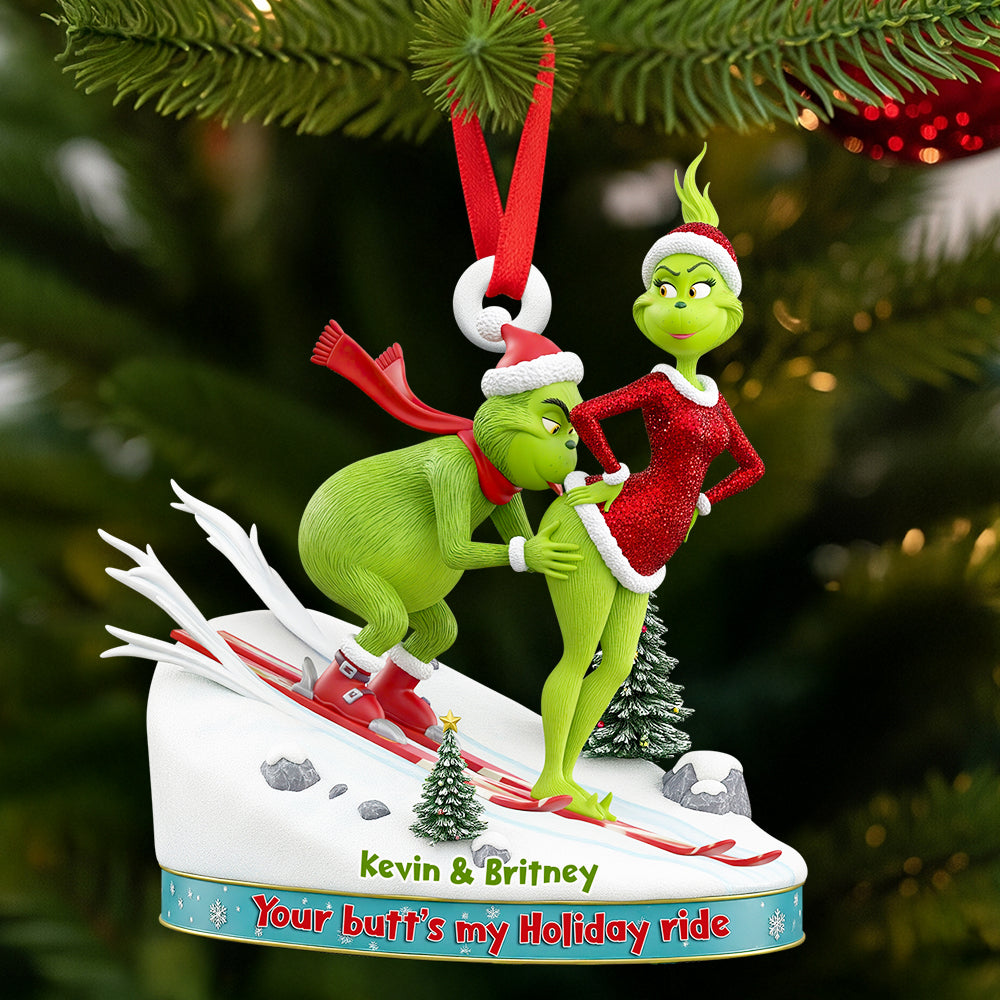 Your Butt's My Holiday Ride - Personalized Skiing Couple Christmas Ornament