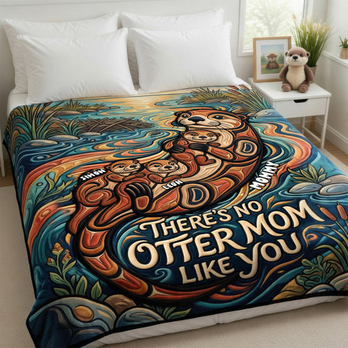 There's No Otter Mom Like You - Personalized Sweet Otter Mom Blanket Blanket PopCulturePrints
