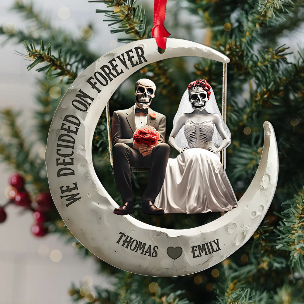 Personalized Christmas Skull Couple Ornament - Forever Love Edition