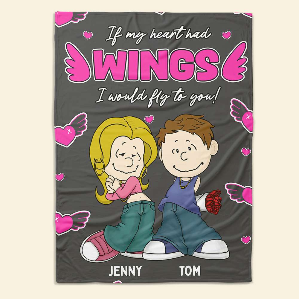Personalized Couple Blanket with Heart Wings Design - Ideal Gift for Lovers Blanket PopCulturePrints