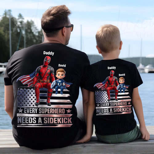 Every Superhero Needs A Sidekick - Proud Dad Legacy Shirt, Personalized Gift for Dads and Grandpas Shirts PopCulturePrints