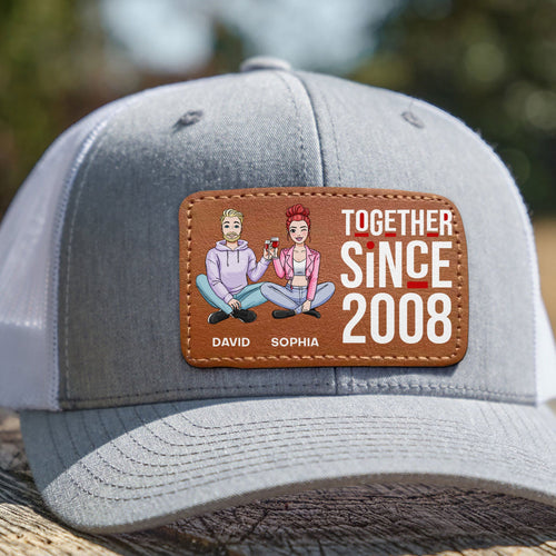 Personalized Leather Patch Hat for Couples - Together Since 2008 Caps PopCulturePrints