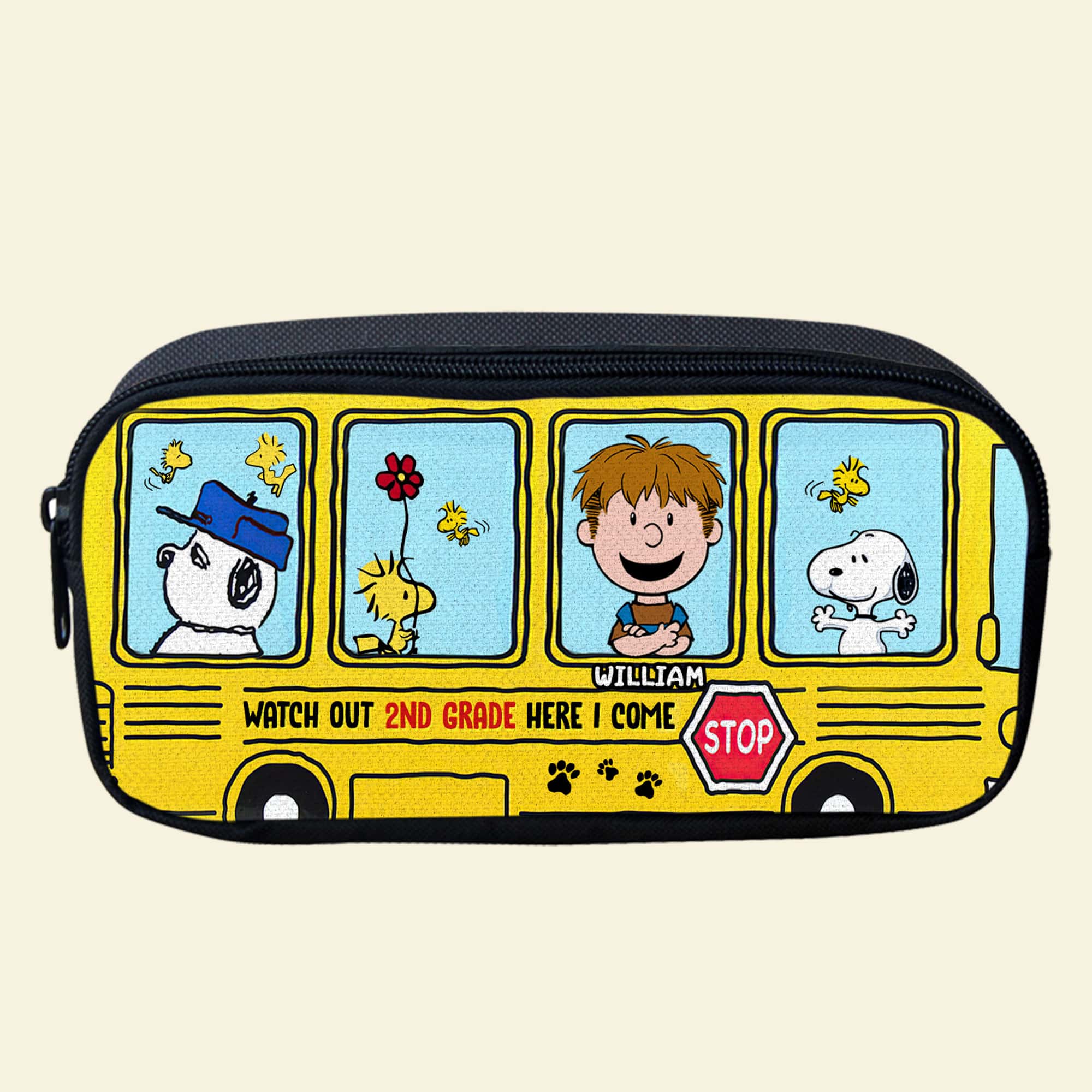 Personalized Peanuts School Bus Pencil Case - Watch Out 2nd Grade