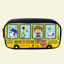 Load image into Gallery viewer, Personalized Peanuts School Bus Pencil Case - Watch Out 2nd Grade
