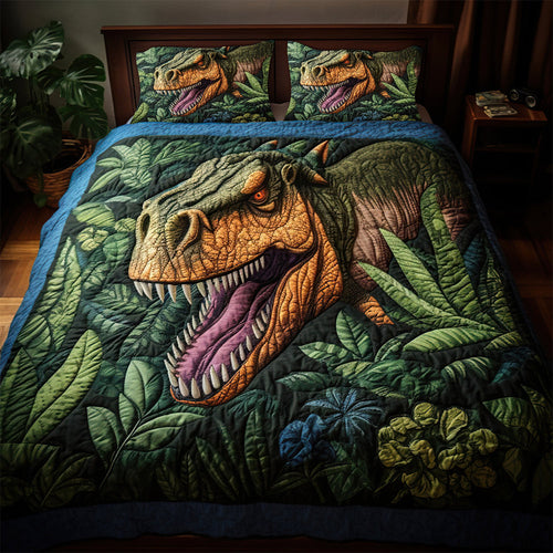 Roaring T-Rex Dinosaur Quilt Bed Set - Perfect Gift for Dinosaur Lovers Blanket PopCulturePrints