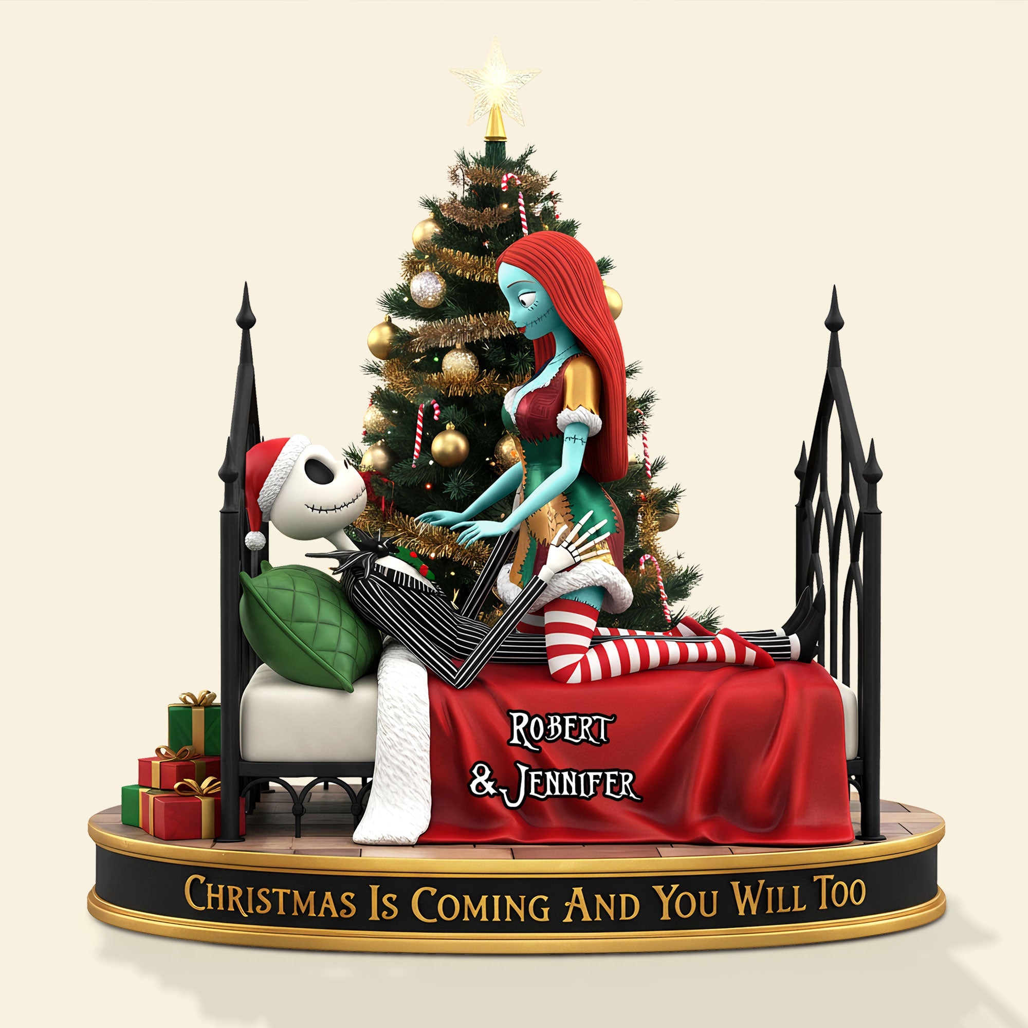 “Christmas Is Coming And You Will Too” - Playful Spooky Couple Plaque - Personalized Gift for Couples Shaped Plaques PopCulturePrints