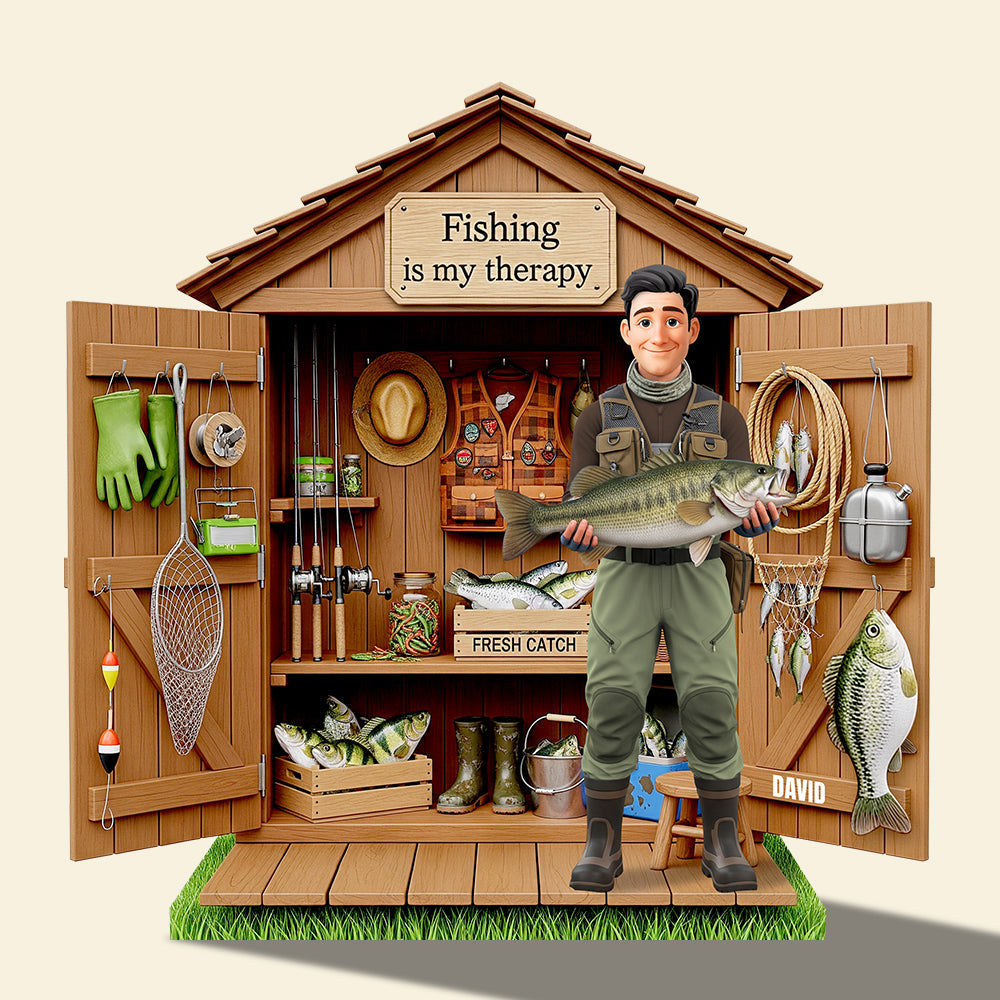 Fishing is My Therapy - Personalized Acrylic Plaque for Fishing Lovers Shaped Plaques PopCulturePrints