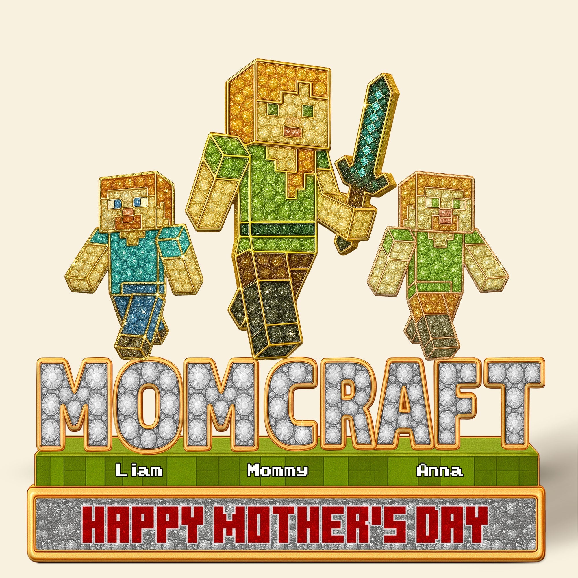 “Family is Everything” – Personalized Pixel Mom Acrylic Plaque – Custom Gift for Mom, Grandma & More Shaped Plaques PopCulturePrints