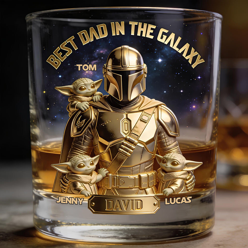 “Best Dad in the Galaxy” - Personalized Round Glass - Gift for Dad, Grandpa, and All Star Dads Glass PopCulturePrints