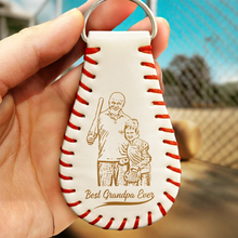 Load image into Gallery viewer, &quot;Best Dad Ever&quot; - Custom Personalized Leather Baseball Keychain for Dads and Grandpas Leather Baseball Keychain PopCulturePrints
