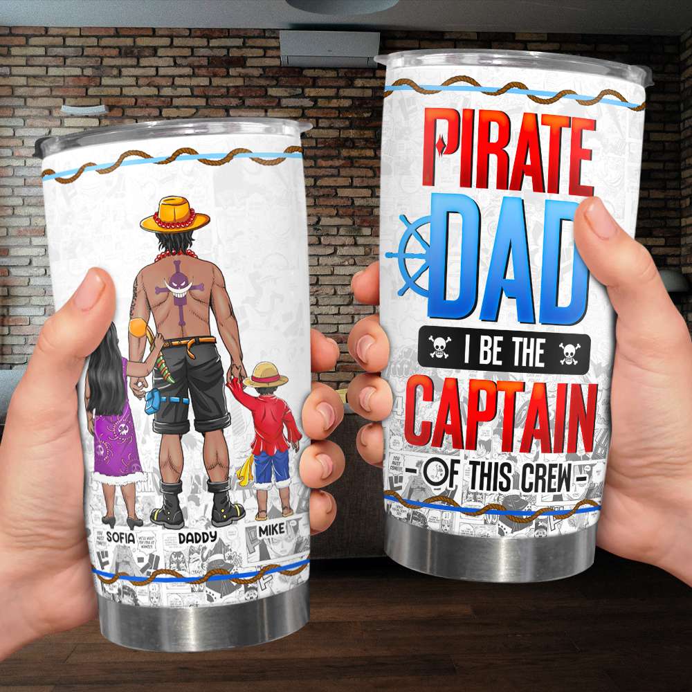 “I Be the Captain of This Crew!” - Personalized Pirate Dad Tumbler - Unique Gift for Fathers, Dads, and Grandfathers Tumbler Cup PopCulturePrints
