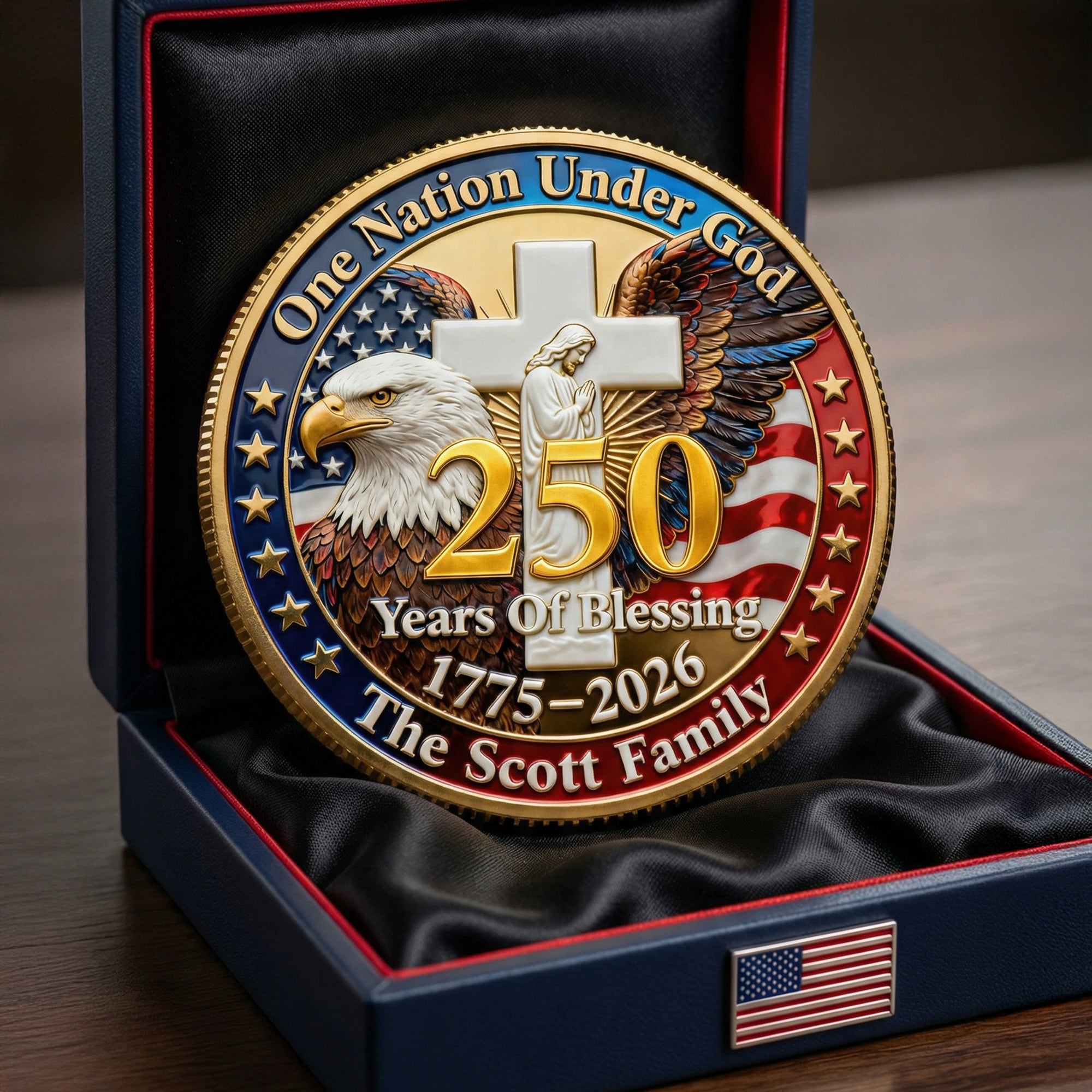 "Celebrate 250 Years with Honor" - USA 250th Anniversary Printed Metal Coin - Personalized Gift for Patriots Coin PopCulturePrints