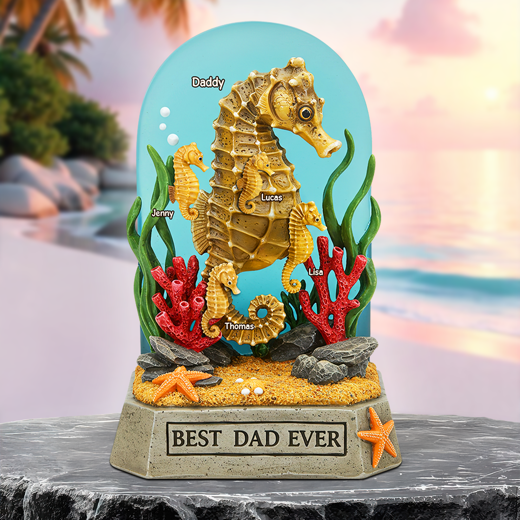 “Best Dad Ever” - Seahorse Dad Plaque - Personalized Gifts for Dad or Grandpa Shaped Plaques PopCulturePrints