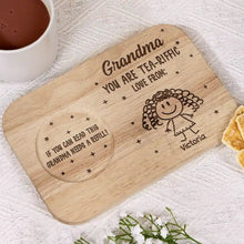 Load image into Gallery viewer, Grandma You Are Tea-Riffic - Personalized Serving Board with Cup Holder - a Unique Gift for Grandma Serving Board With Cup Holder PopCulturePrints
