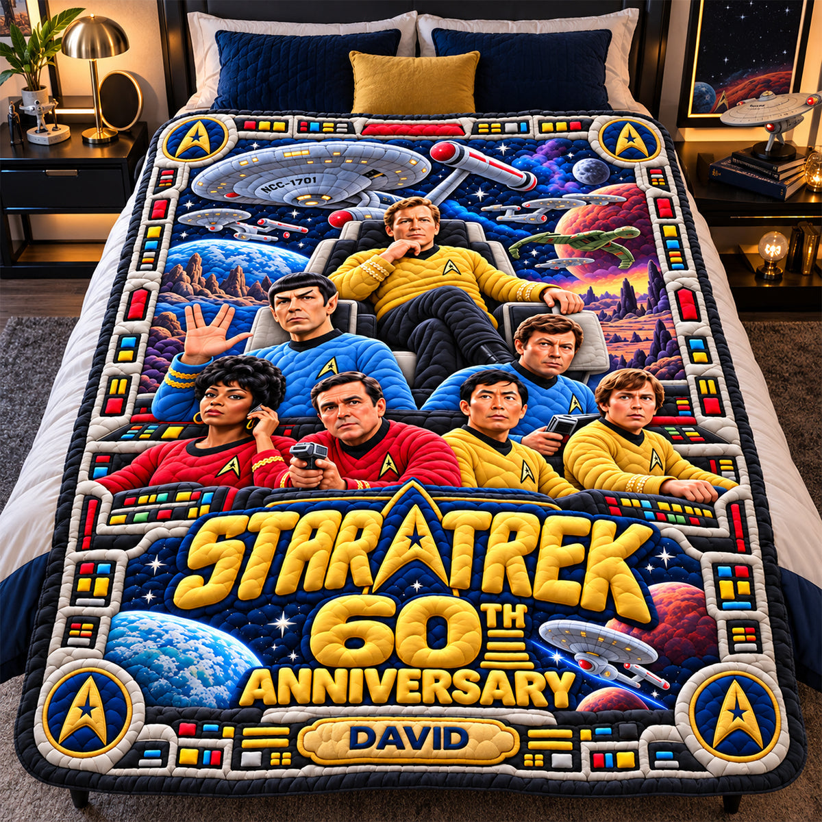 “Celebrate 60 Years of Adventure!” - Personalized Star Trek Anniversary Blanket - Perfect Gift for Fans and Collectors