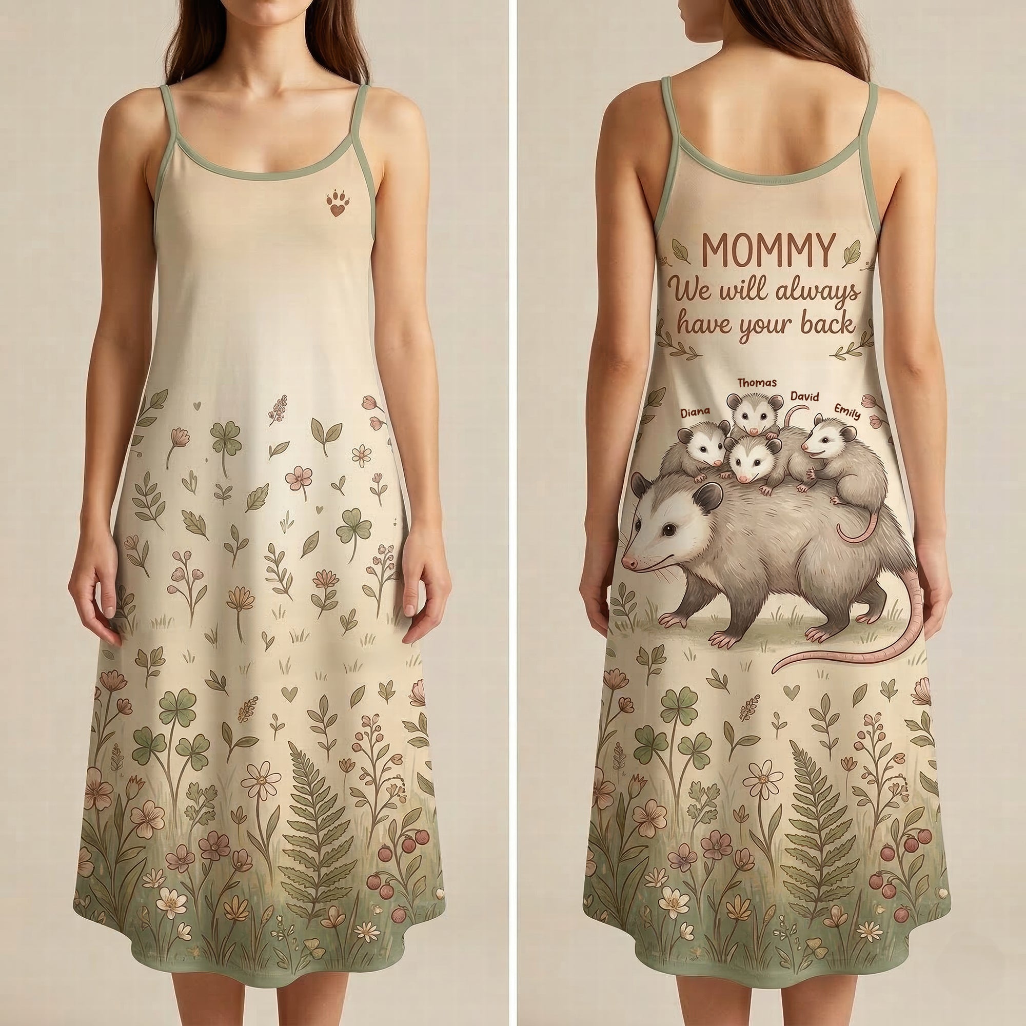 Mommy, We Will Always Have Your Back - Cute Opossum Mom Suspender Maxi Dress | Personalized Mother's Day Gift Dress PopCulturePrints