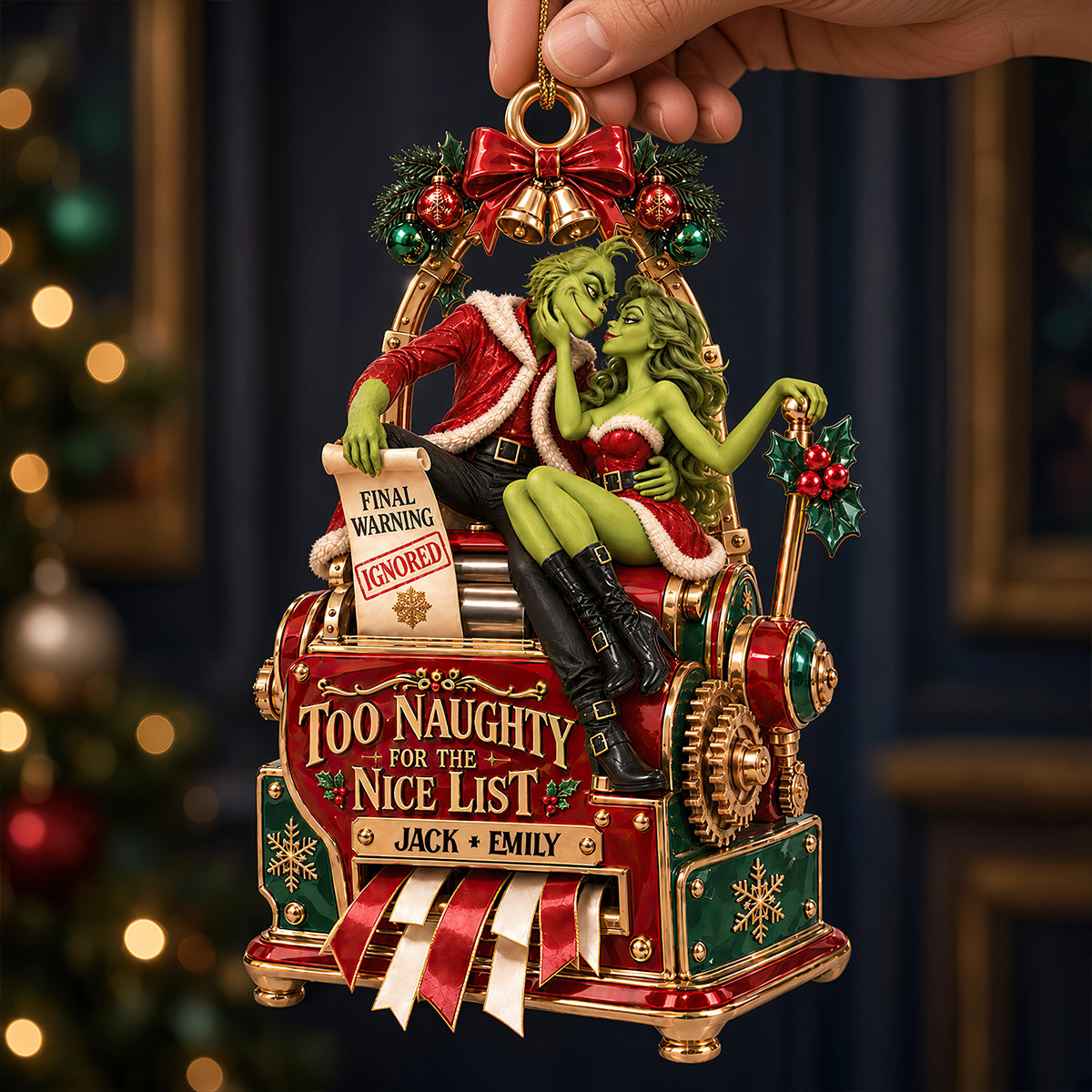 “Too Naughty for the Nice List” - Playful Couple Acrylic Ornament, Personalized Gift for Couples
