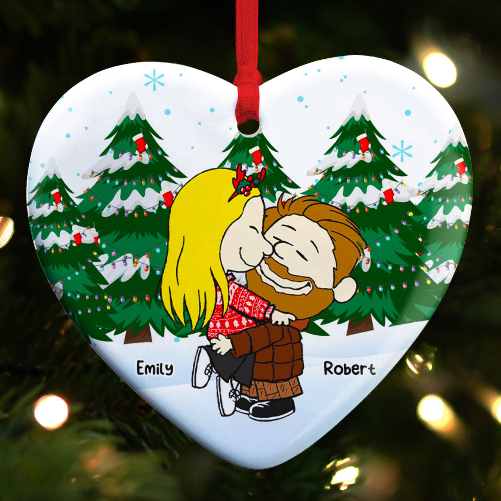 Kissing Couple Heart Ornament - Customizable Christmas Gift for Couples, Friends, and Family Ornament PopCulturePrints