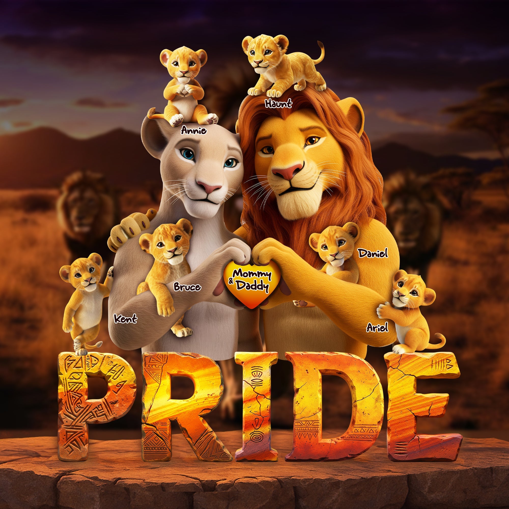 “Celebrating Family Love” - Personalized Lion Family Acrylic Plaque - Unique Gifts for Parents, Kids & Family Members Shaped Plaques PopCulturePrints