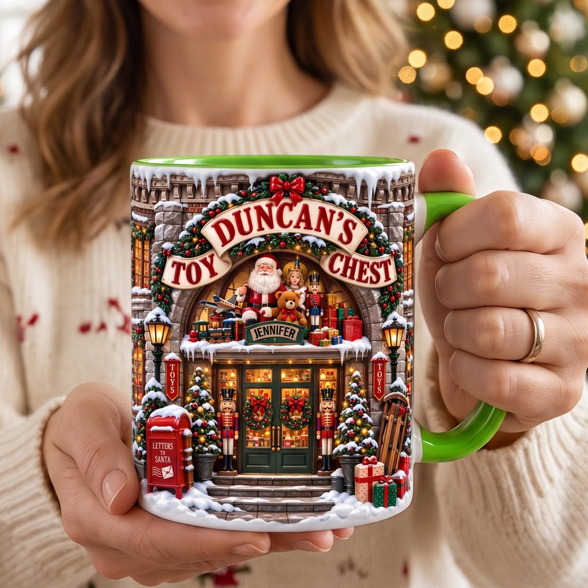 "Unwrap the Magic of Christmas" - Personalized Christmas Accent Mug - Gift for Family, Friends, and Colleagues