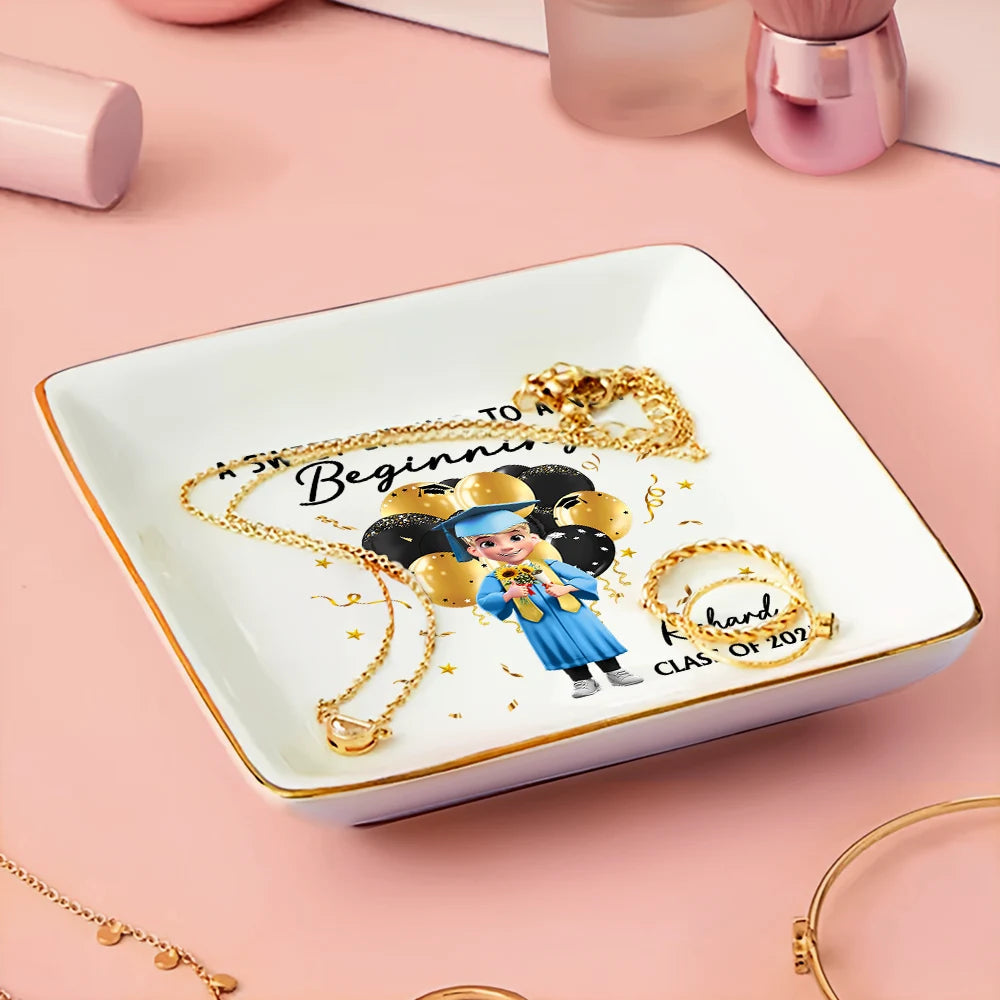 A Sweet Ending To A New Beginning - Personalized Graduation Ring Dish Ring Dish PopCulturePrints