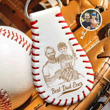 Load image into Gallery viewer, &quot;Best Dad Ever&quot; - Custom Personalized Leather Baseball Keychain for Dads and Grandpas Leather Baseball Keychain PopCulturePrints
