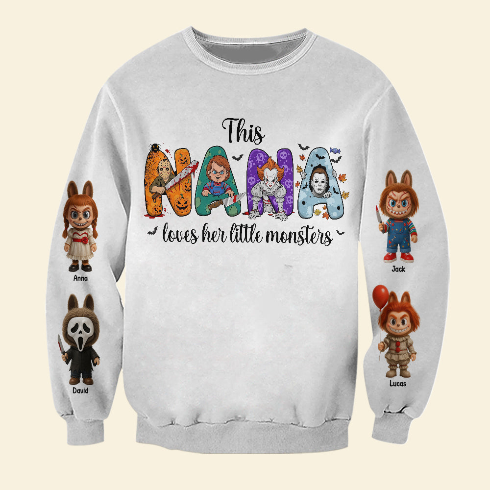 This Nana Loves Her Little Monsters - Personalized Horror Shirt for Grandma AOP Products PopCulturePrints