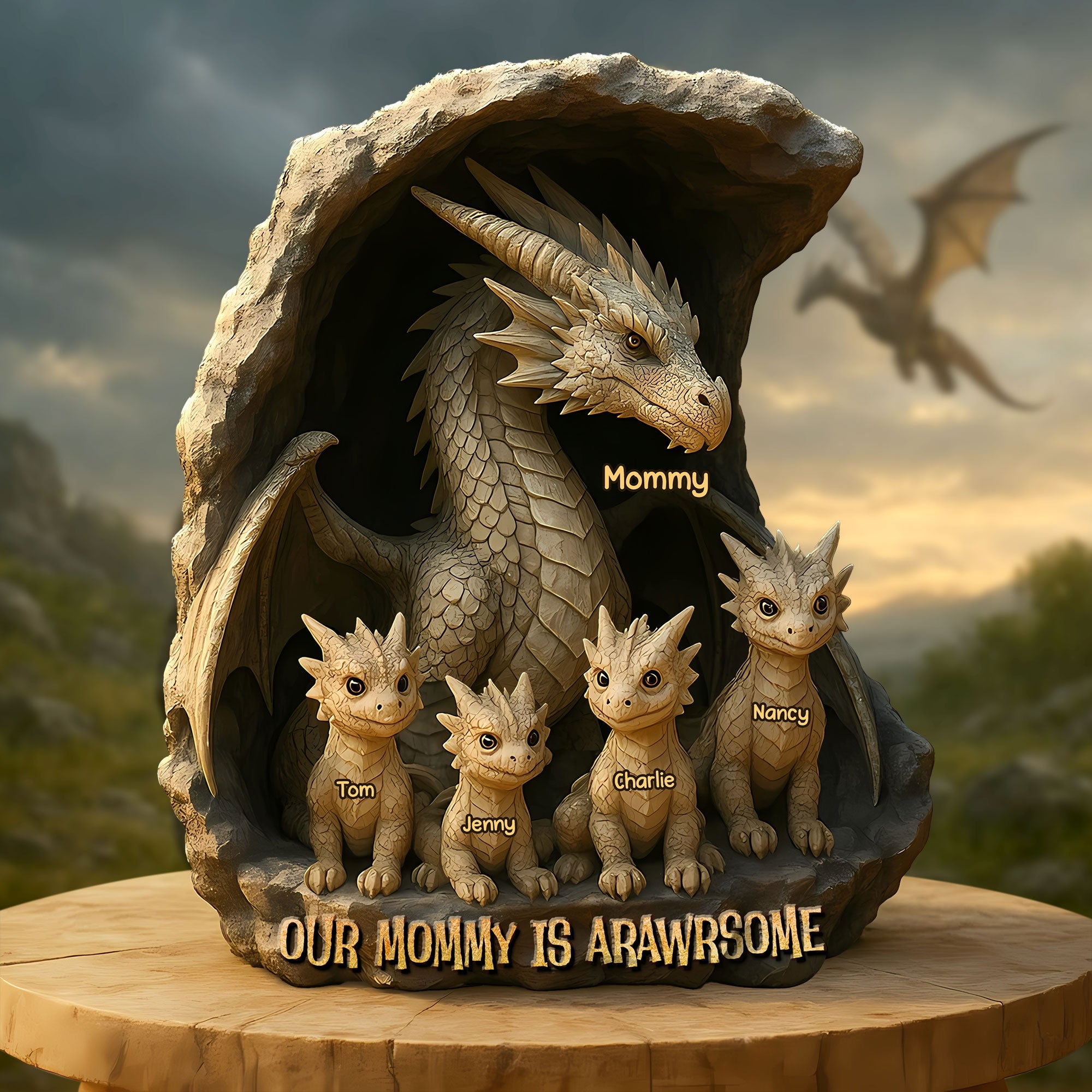 Our Mommy is Arawrsome - Personalized Dragon Acrylic Plaque for Mom, Grandma, and Special Loved Ones Shaped Plaques PopCulturePrints