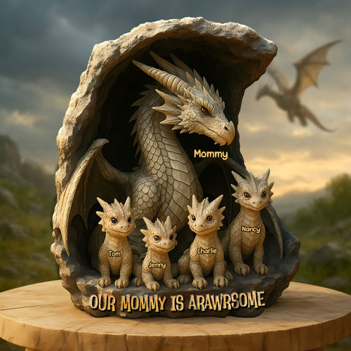 Our Mommy is Arawrsome - Personalized Dragon Acrylic Plaque for Mom, Grandma, and Special Loved Ones Shaped Plaques PopCulturePrints