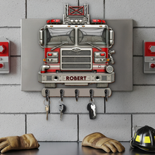 Load image into Gallery viewer, 🚒 'Bringing Memories Home' - Rustic Firetruck Wood Key Hanger - Personalized Gift for Firefighters and Heroes Wood Sign PopCulturePrints
