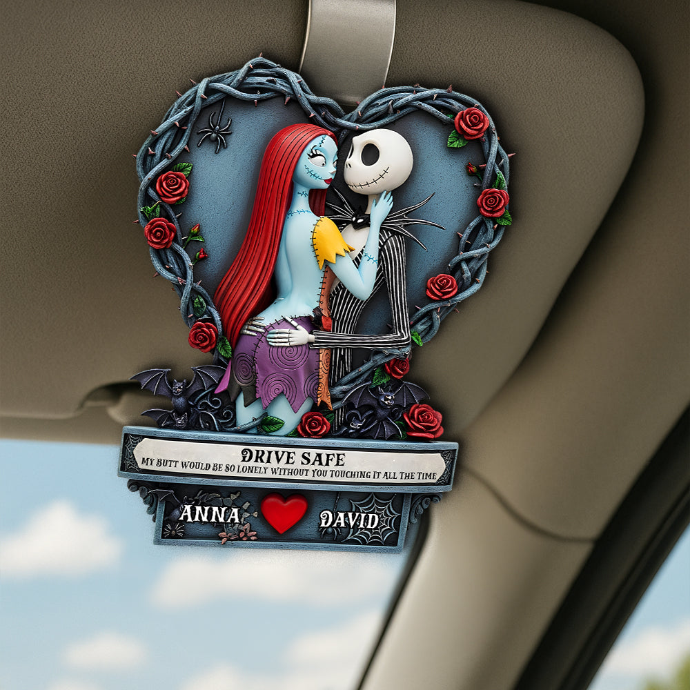 "Drive Safe, My Love!" - Naughty Spooky Couple Car Visor Clip - Personalized Gift for Couples Car Visor Clip PopCulturePrints