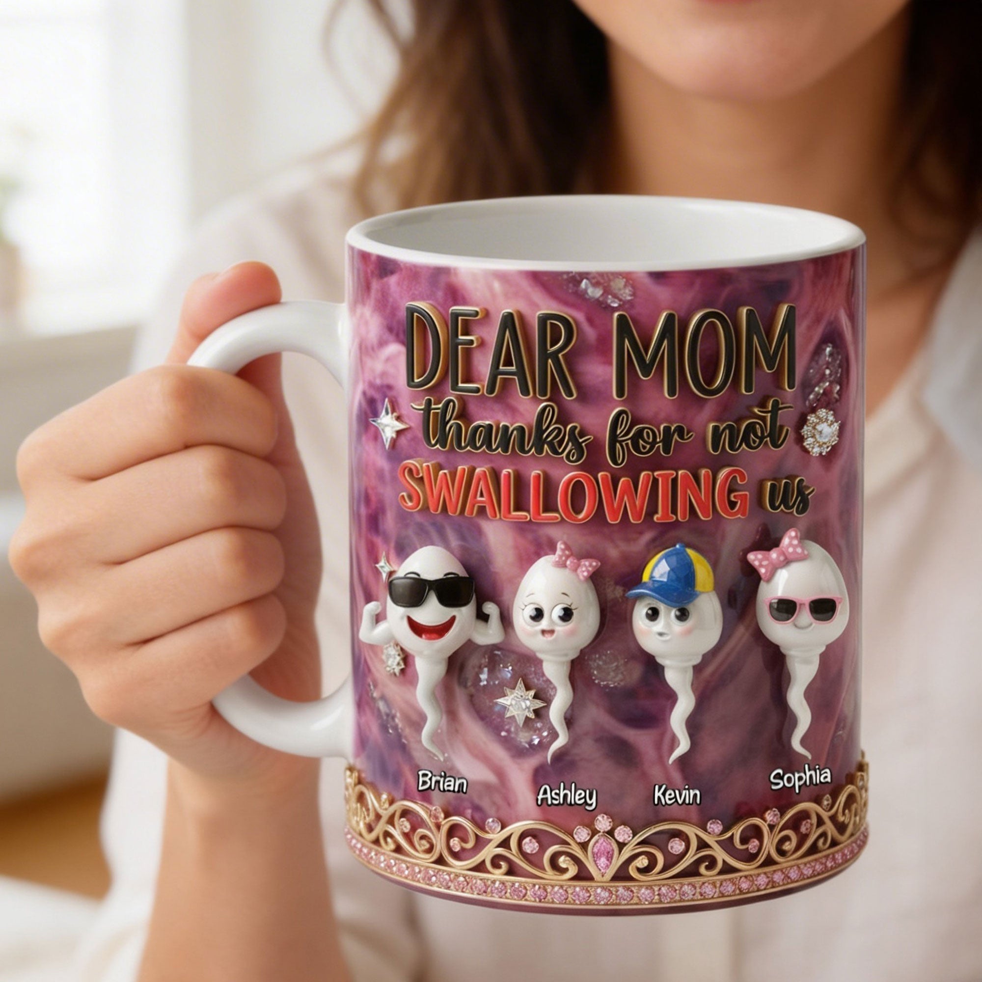 Dear Mom, Thanks For Not Swallowing Us - Funny Sperm Kids Coffee Mug - Personalized Gift for Mom Coffee Mug PopCulturePrints