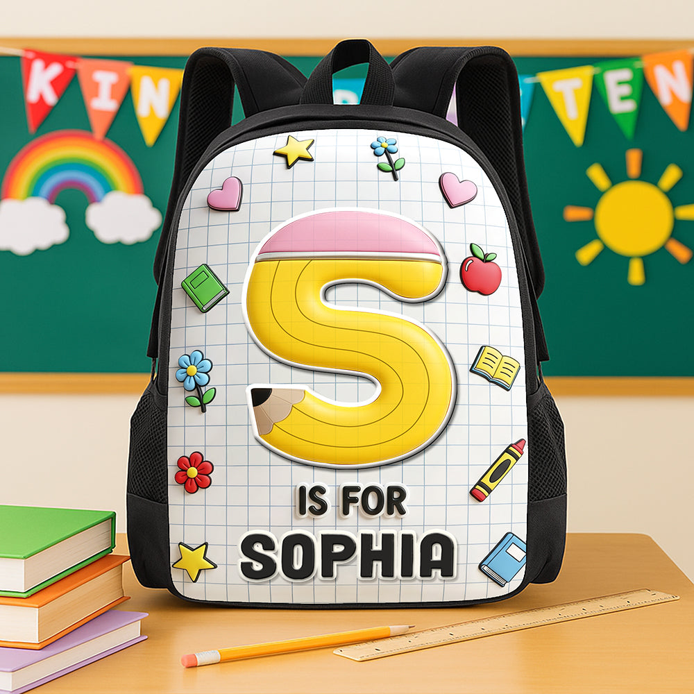 Embrace Your Initials: Personalized Pencil Initial Letter School Bag - Custom Gifts for Kids Returning to School Backpack PopCulturePrints