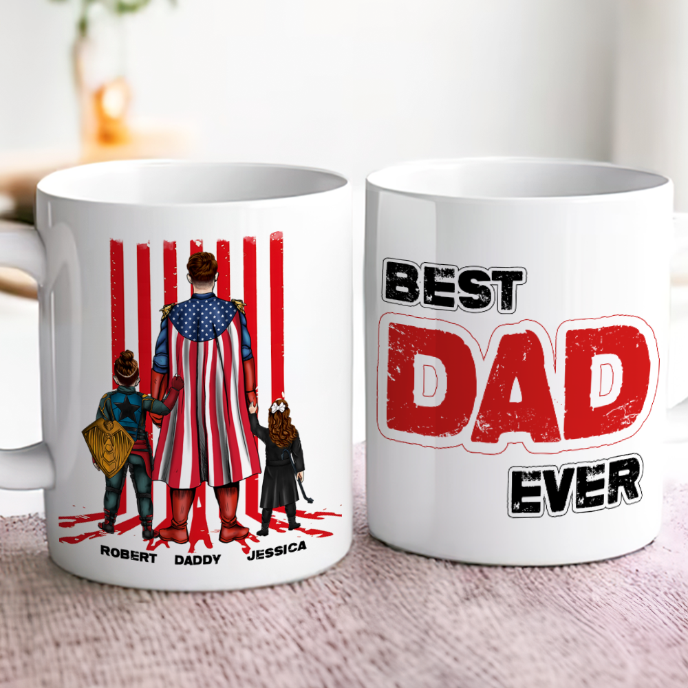 Best Dad Ever - Personalized Super Dad Coffee Mug Coffee Mug PopCulturePrints