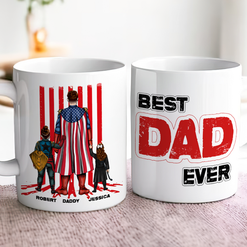Best Dad Ever - Personalized Super Dad Coffee Mug Coffee Mug PopCulturePrints
