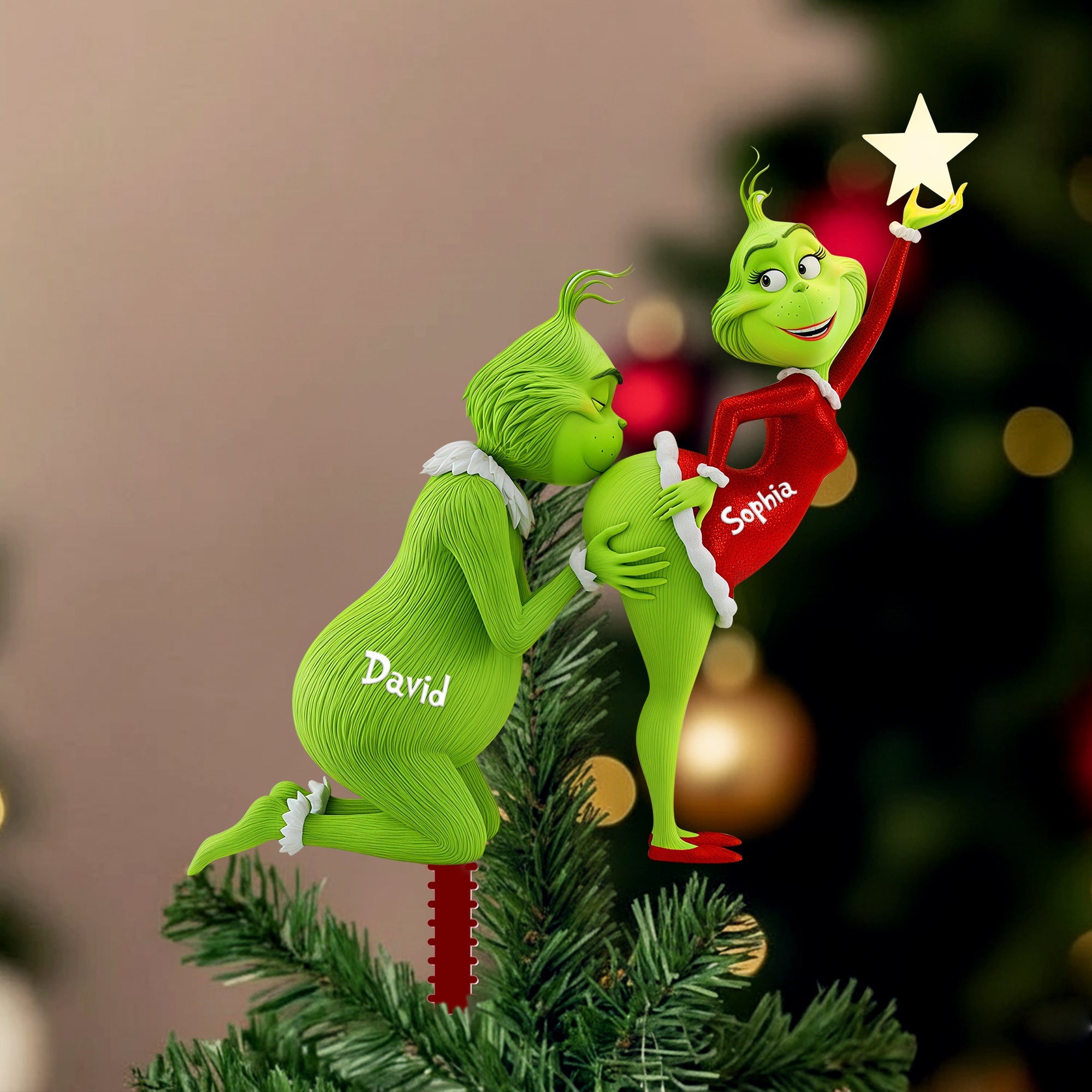 Cheeky Kisses Couple Christmas Tree Topper - Personalized Gift for Couples Ornament PopCulturePrints