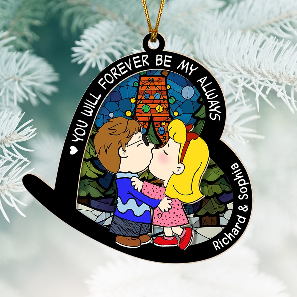 Personalized Romantic Christmas Ornament for Couples - Kissing Under the Mistletoe