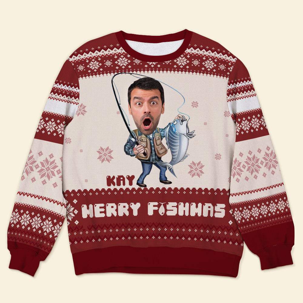 Personalized Fishing Lover Christmas Ugly Sweater Ugly Christmas Sweater PopCulturePrints