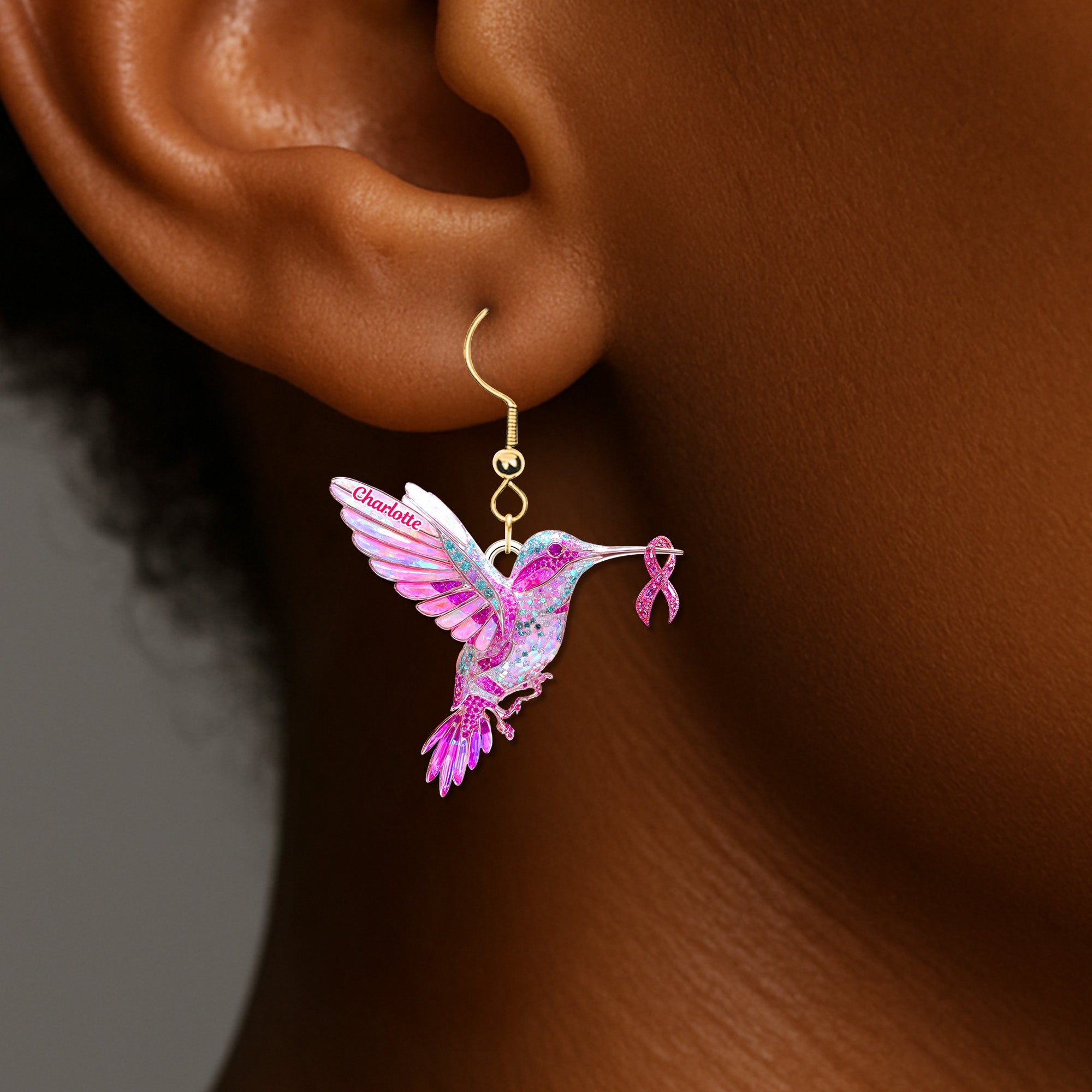 “Hope is the thing with feathers” - Personalized Hummingbird Earrings for Her, Meaningful Gift for Cancer Survivors & Loved Ones Earrings PopCulturePrints